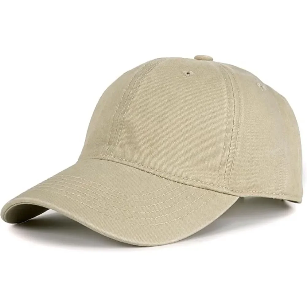 Unisex Beige Washed 100%Cotton Adjustable Size Strap Casual Classic Baseball Cap